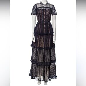 Elegant Navy Lace Tiered Maxi Dress